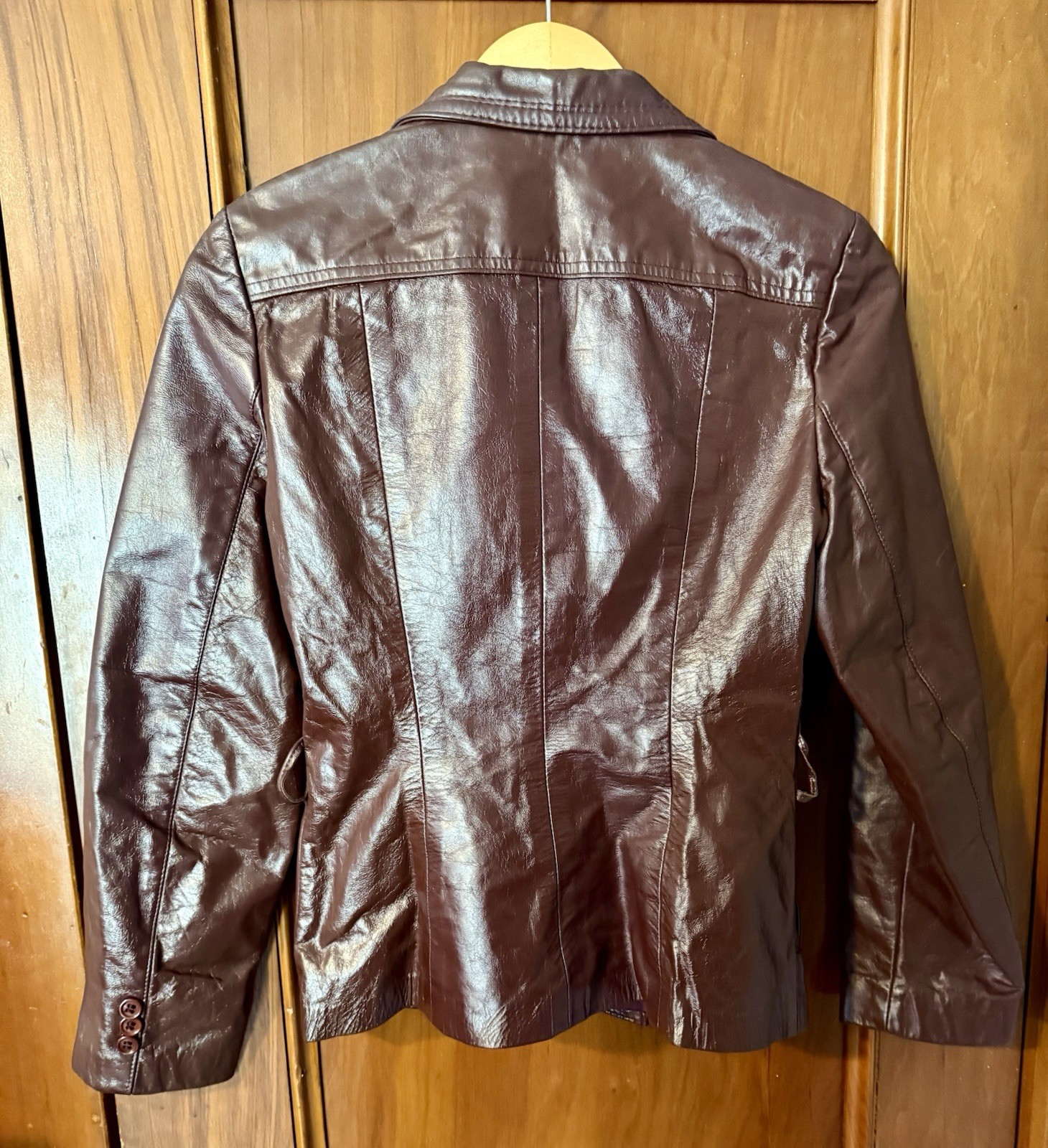 Vintage 70s Avant Garde Deep Burgandy Leather Button Up Jacket/Blazer Womens S