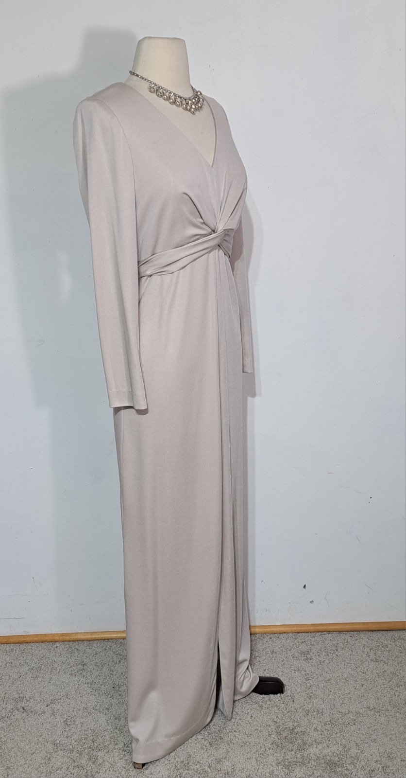 Vintage Jersey Knit Maxi Goddess Dress Knot Twist Waist Sz S