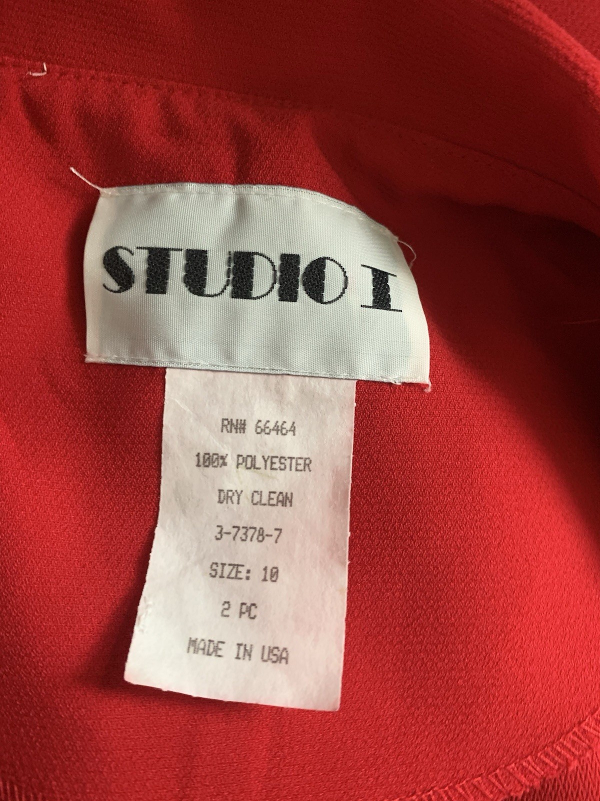 STUDIO I Faux Skirt 2 pc Suit Dress Size 10 Polyester Vintage Red/Navy B32-3