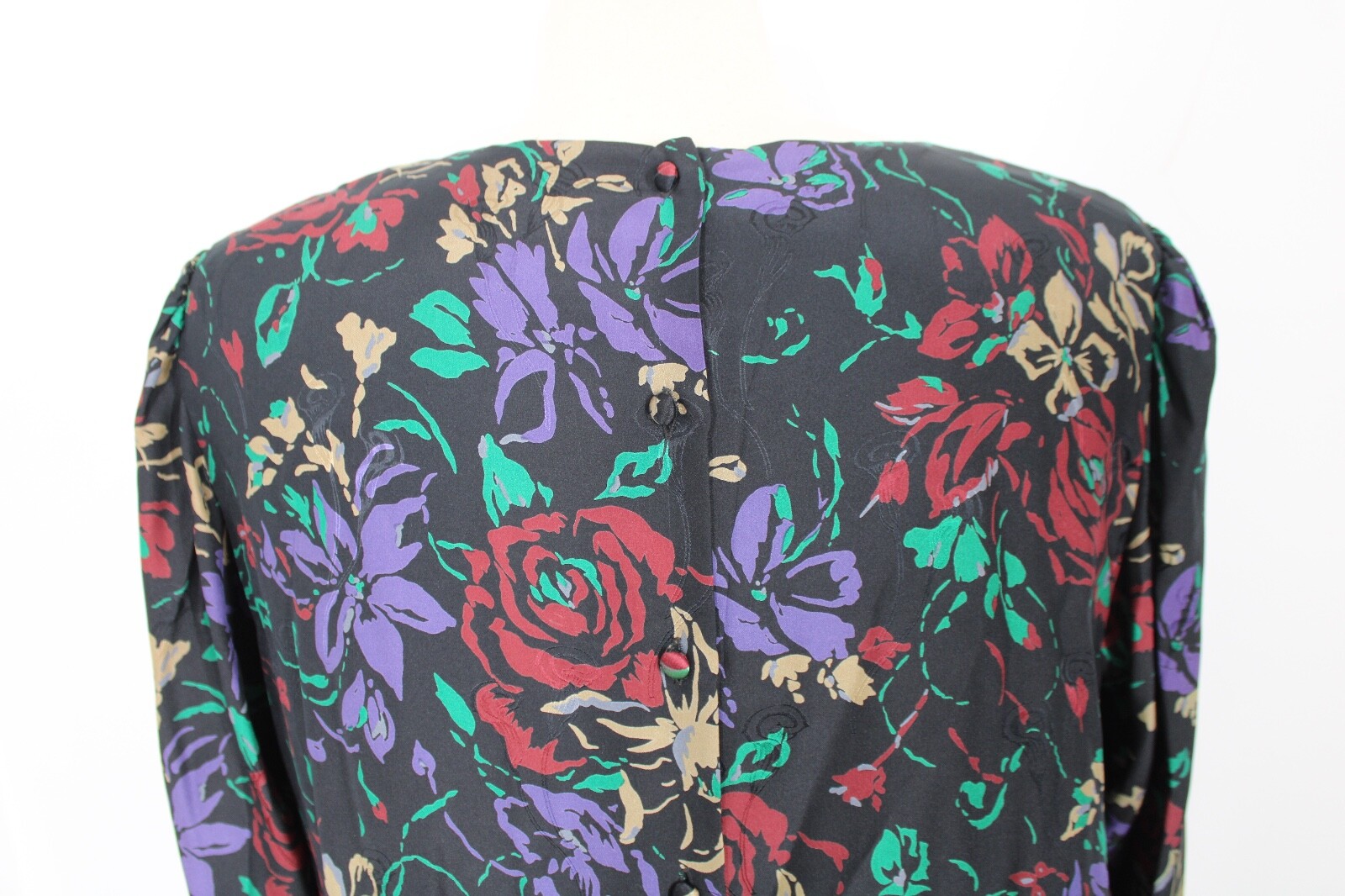Vtg 80s Francesca of Damon Starington 10 Dark Floral Silk Drop Waist Dress