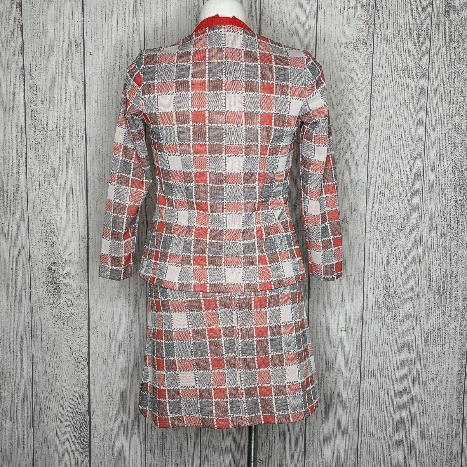 VTG 70s “It’s Better” Orange/Red Plaid Knit Dress & Blazer Set, sz Large