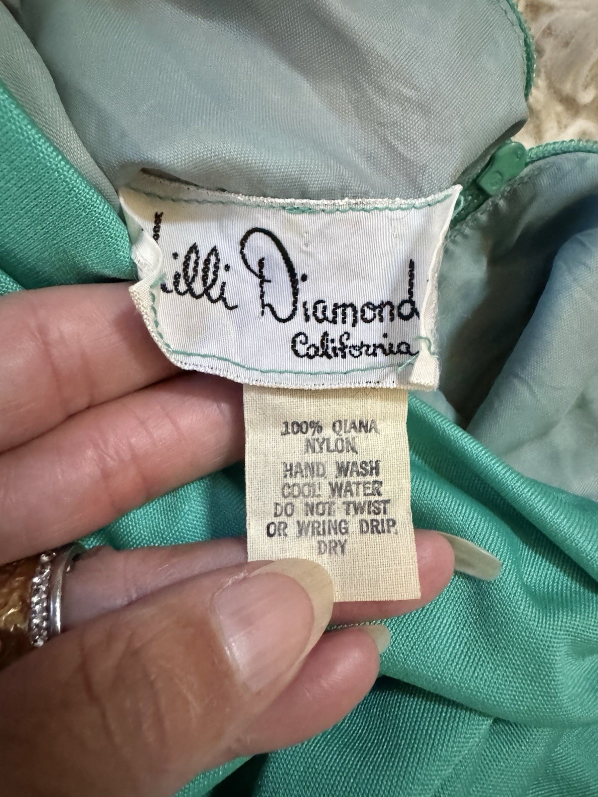 Vtg Lilli Diamond Green Cowl Grecian Draped Jersey Dress 60s Goddess LS XS S