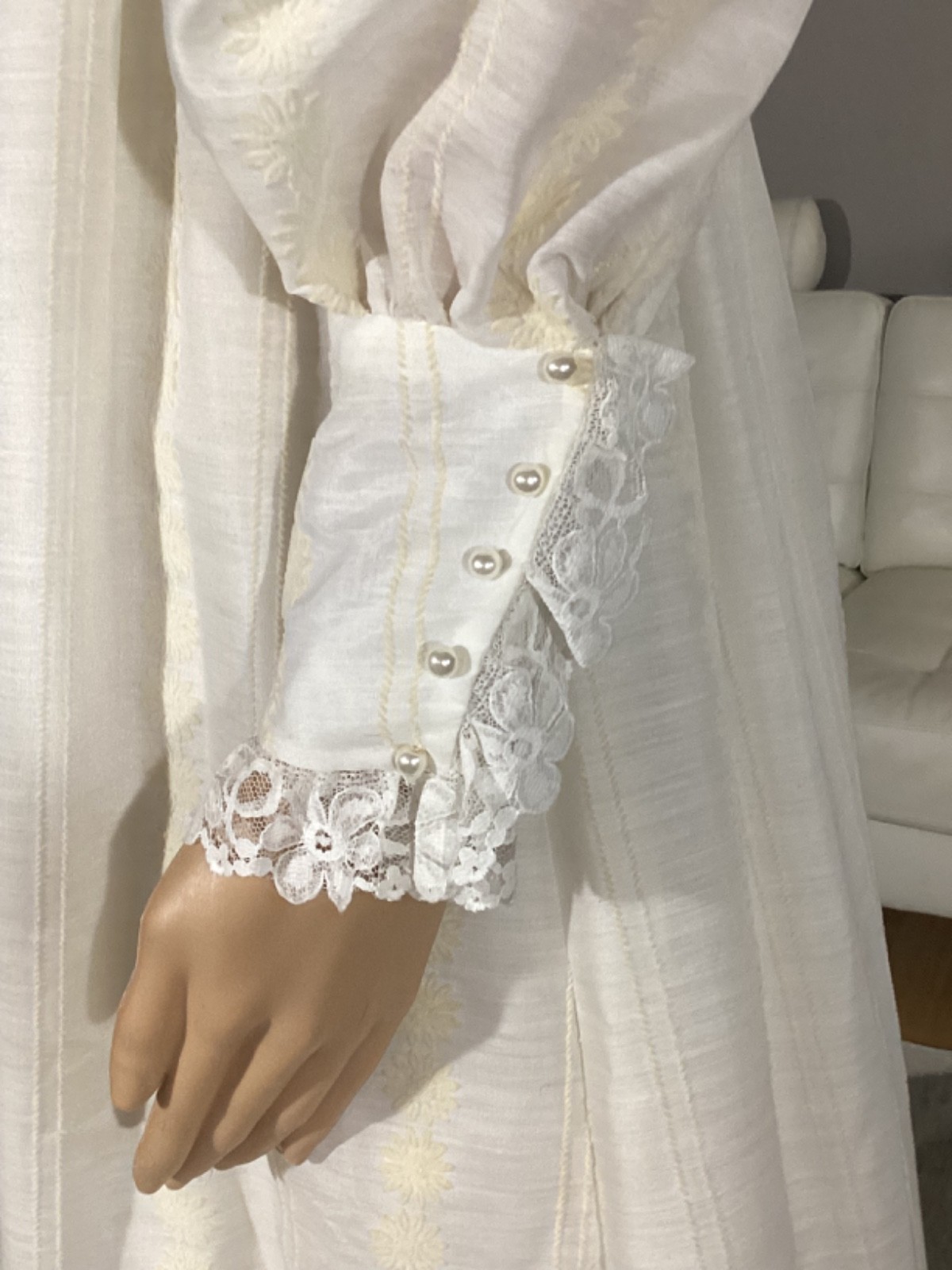 Vintage 60s 70s Prairie Maxi Dress Lace Hippie Boho Victorian Flocked Flowers