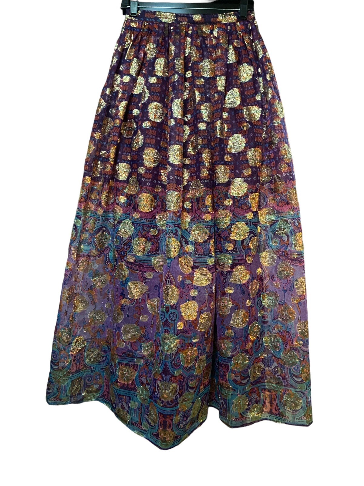 Vintage Eddy George California Maxi Skirt Purple Gold Metallic S