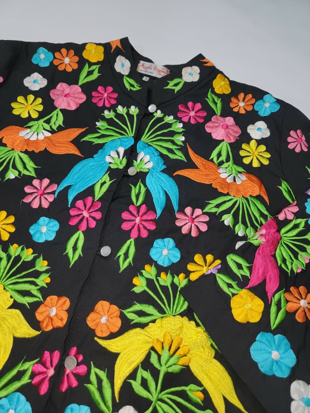 Vintage Colorful Heavy Embroidered Floral Button Blouse Top Jacket Art to Wear M