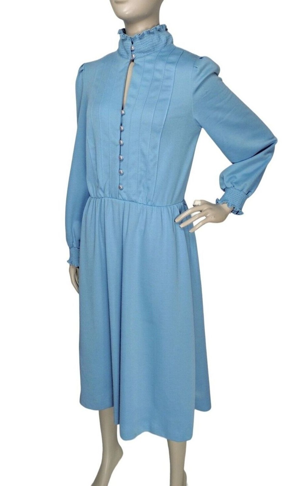Vintage 70s Sunshine Starshine Keyhole Puff Balloon Sleeve Secretary Day Dress