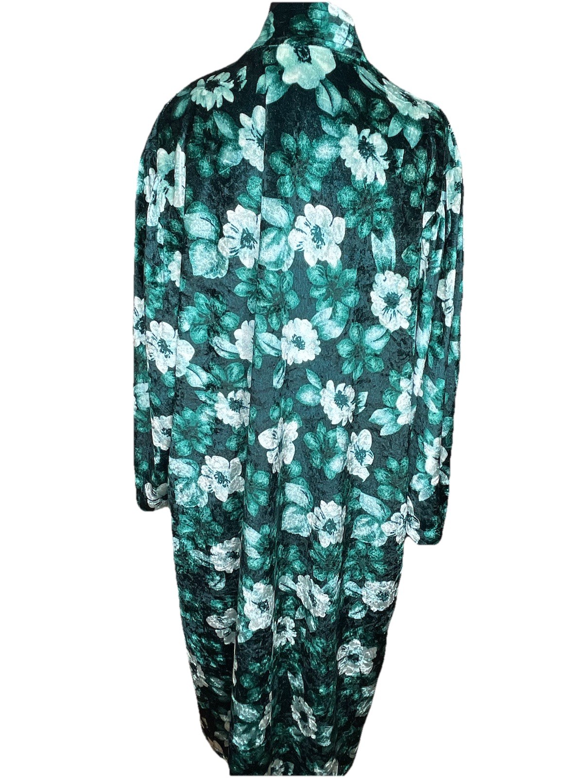 Vtg Robe Housecoat Floral Full Snap Buttons Plush Pockets Green Simply Basic 1XL