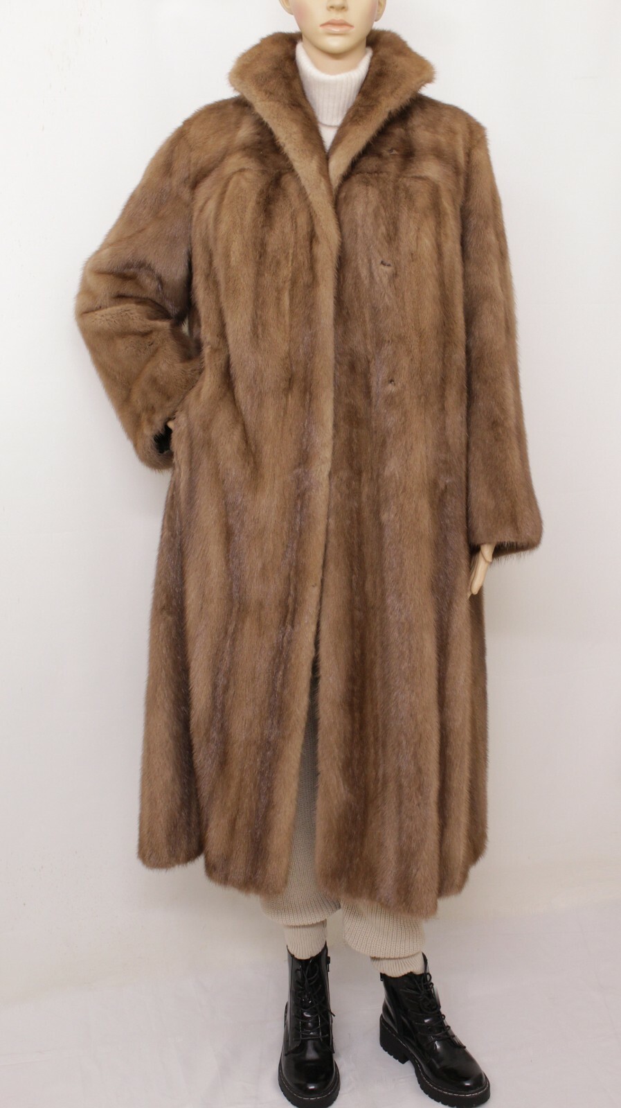 REAL MINK FUR SAGA PASTEL BROWN SABLE HUE SWING COAT 12-14-16 UK / XL VISONE