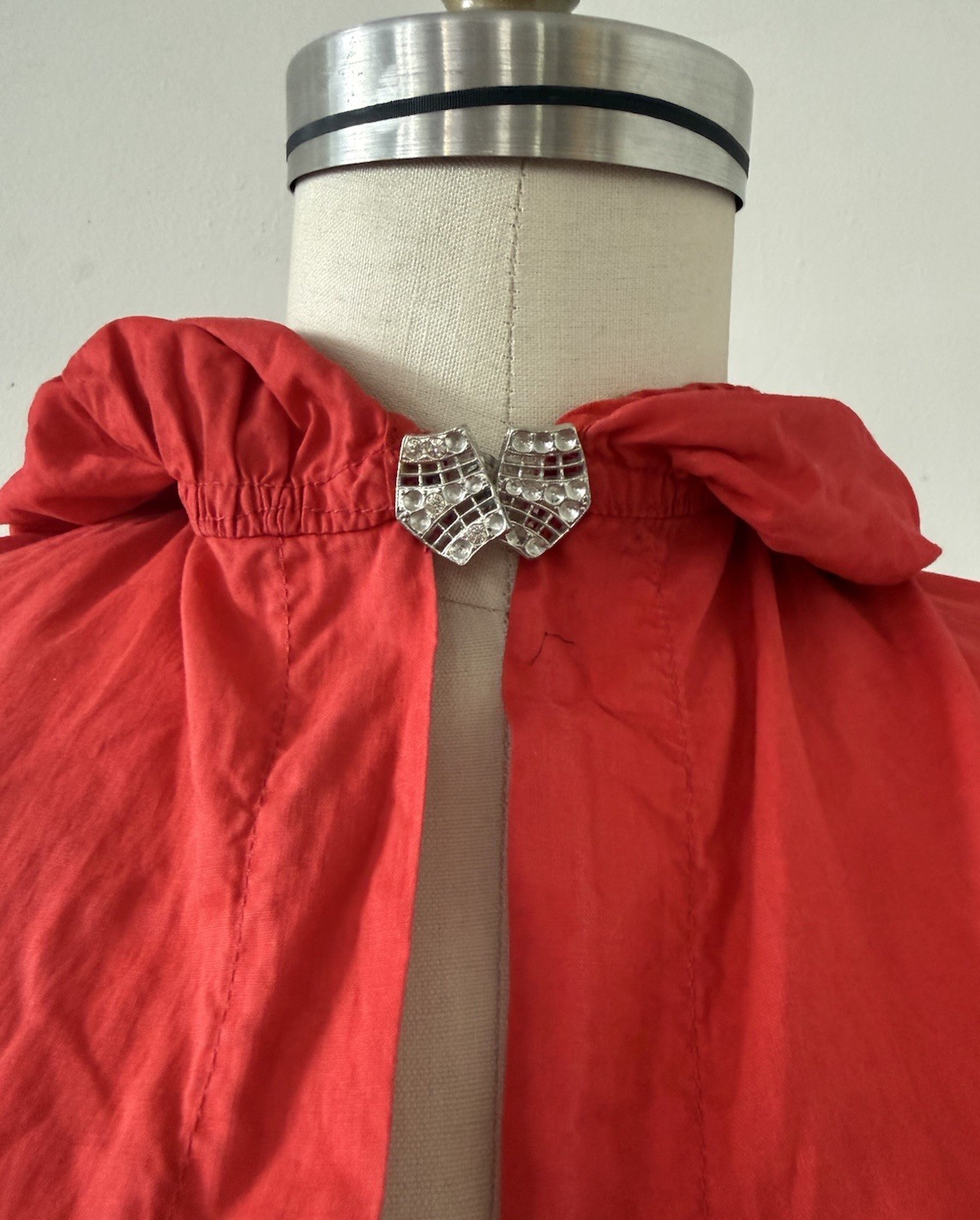 1930s Cherry Red Hooded Cape Pointed Hood Art Deco Rhinestone Clasp Fairy Tale