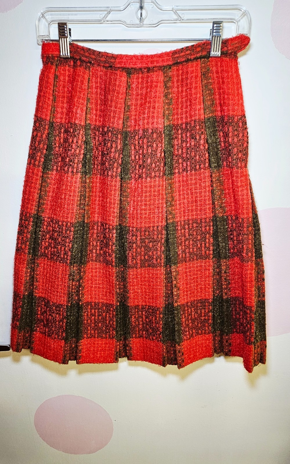 Vintage 1960’s Red Aline Pleated Plaid Skirt tag size 9-10