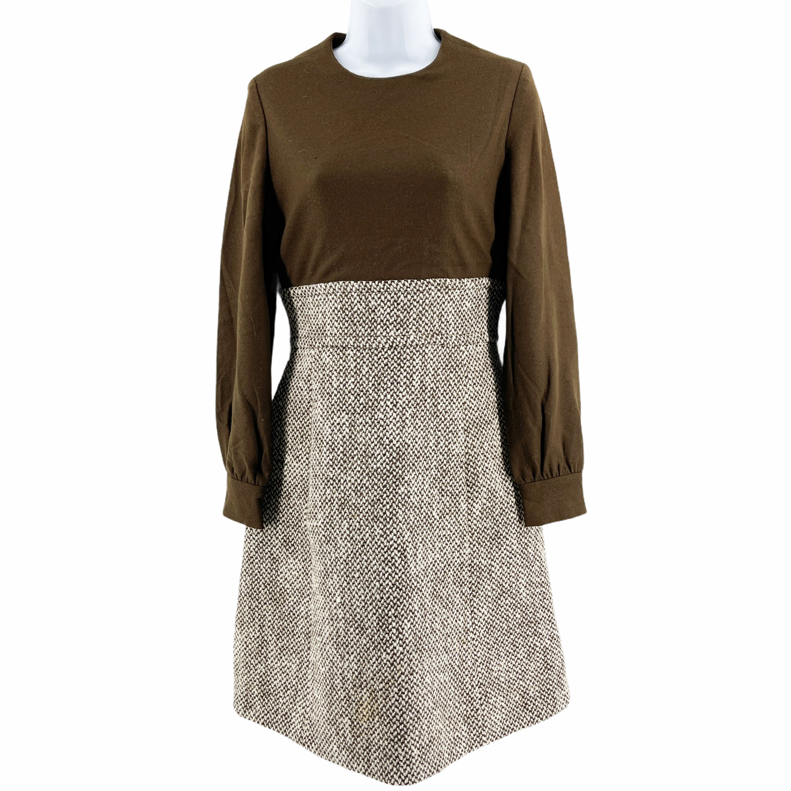 Jane Justin for Don Sophisticates Vintage Dress Brown & White Tweed 1960’s 1970s