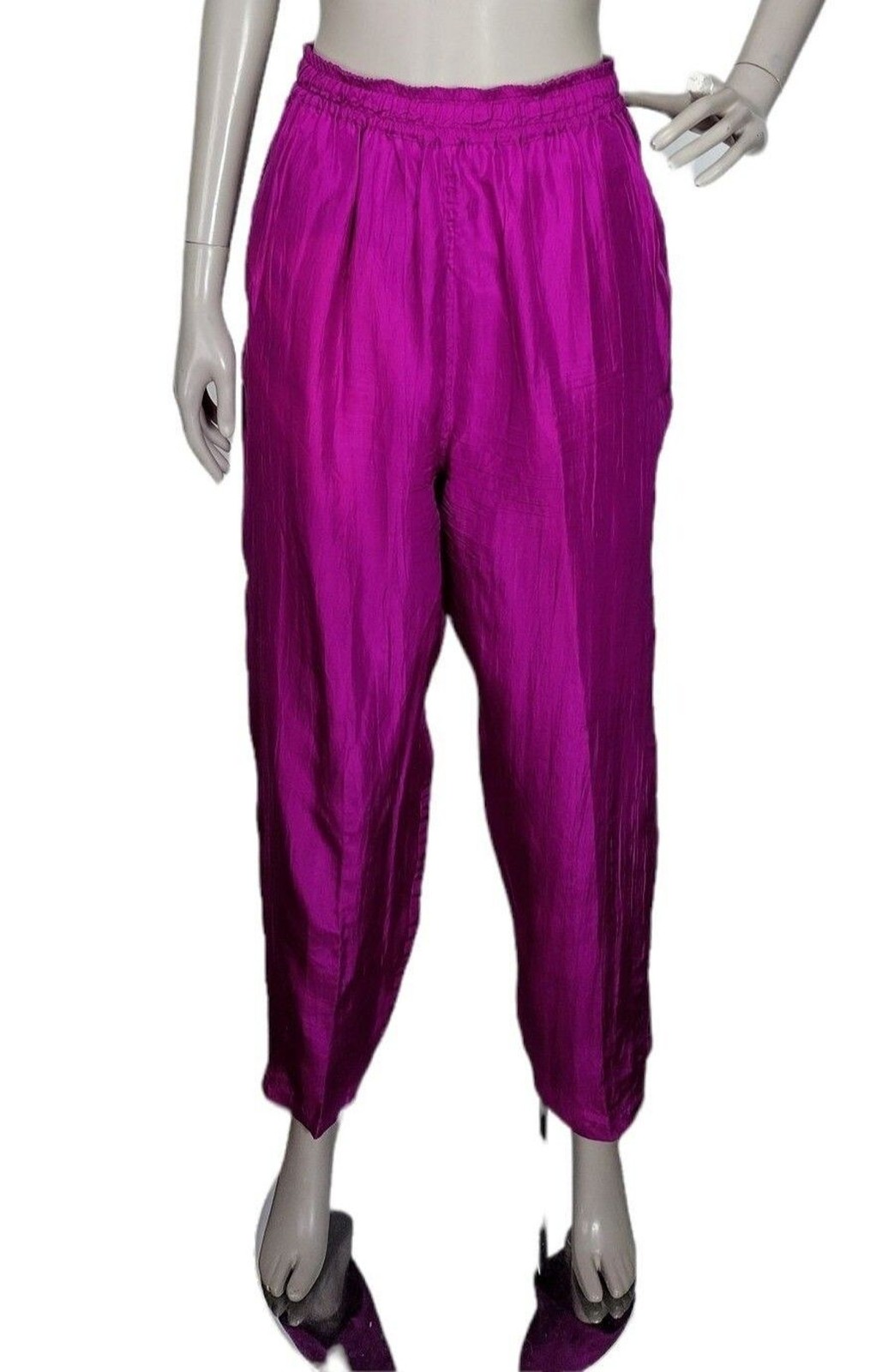 Vintage 90s Restless Clothier 100% Silk Bold Magenta High-Waist Pants Size M/L