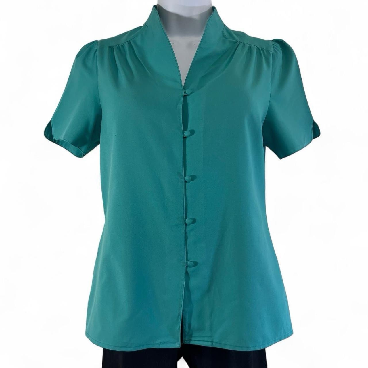 Vintage 70s 80s Lady Arrow Blouse Teal Button Down Shirt Western USA Retro 1980s