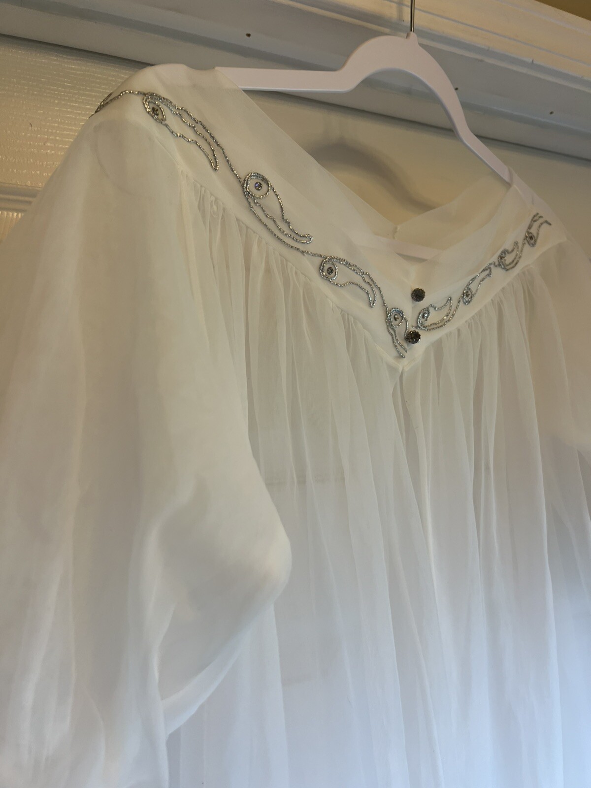 Vintage 60s(?) Pandora’s Lingerie Peignoir Bridal Chiffon Robe Size Medium