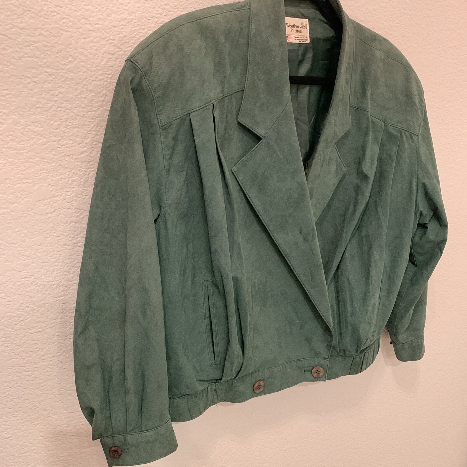 Vintage Women’s Hunter Olive Green Suede Leather Bomber Jacket Size 8 Petite
