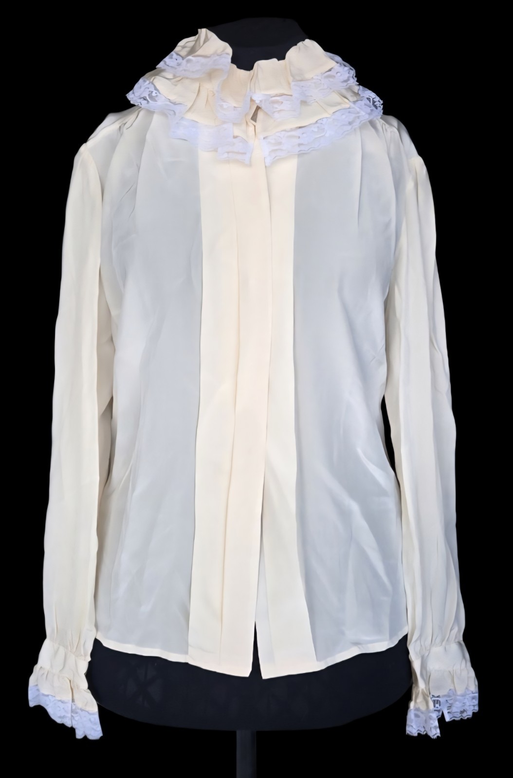 1980s LLOYD WILLIAMS Pale Yellow Silk Blouse Layered Ruffled Collar&Cuffs Sz 12