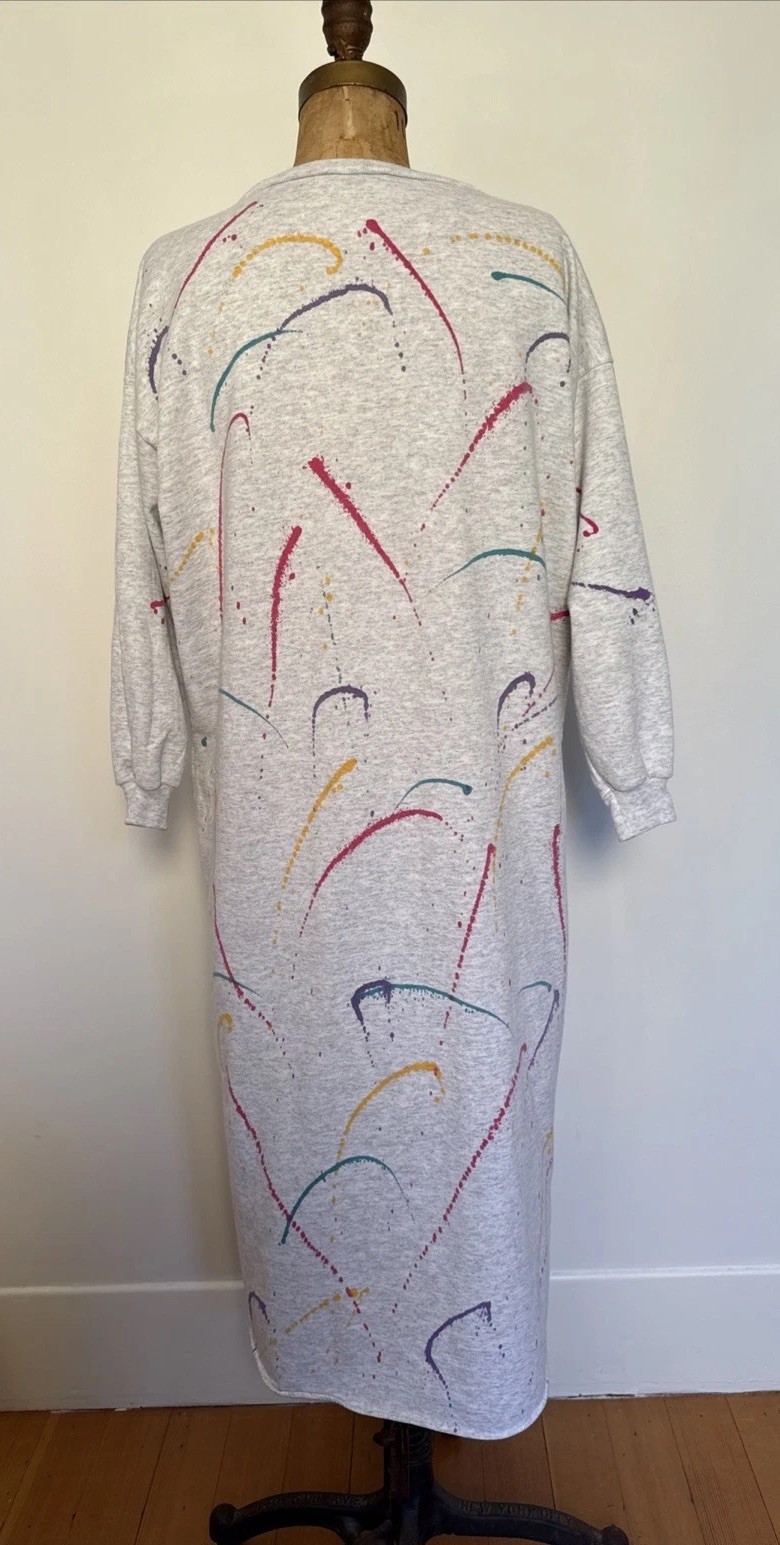 Vintage 80’s Cozy Sweatshirt Dress Heart Splatter Paint Print Cozy One Size
