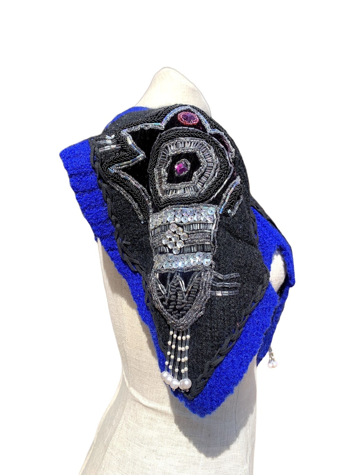 Kansai O2 Vintage Kansai Yamamoto Beaded Cape Dickie Black Blue