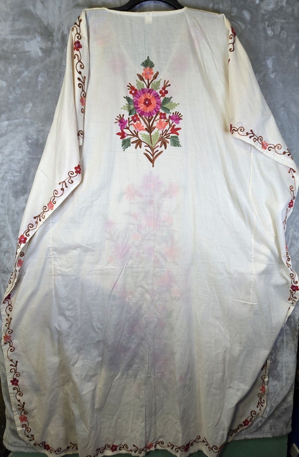 Embroidered Floral Multi-Colored Kaftan Pull-over Dress India Made Cotton 56 NWT