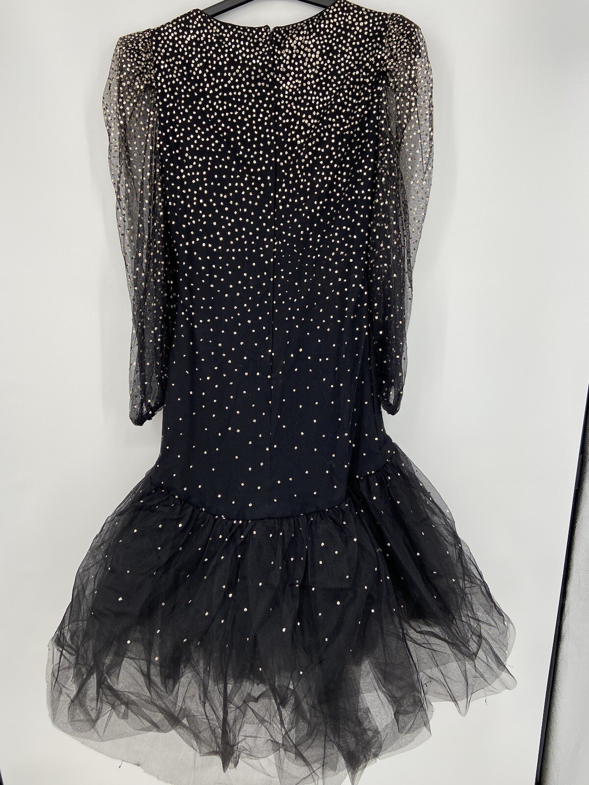 Vintage Travilla black Tulle & Gold sparkle Evening dress long sleeve size 10