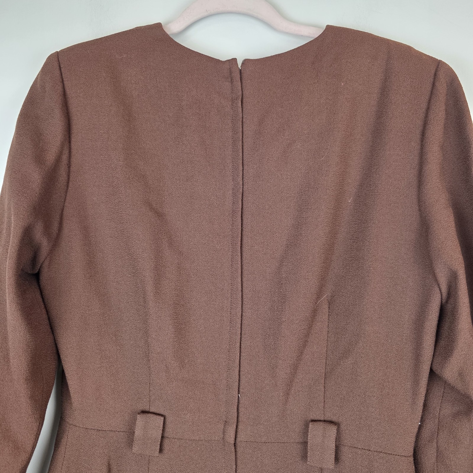 Vintage Oberon Wool Mocca Brown Dress Gold Buttons Desinging Women Sz 6.D168