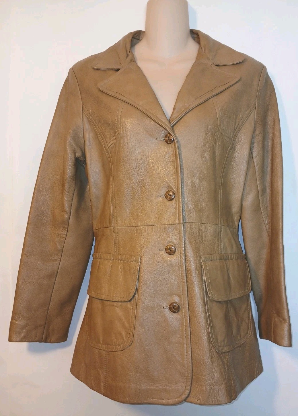 Vintage 80’s Lady Grais Tan Leather Blazer Jacket Size 12 Made In USA AC