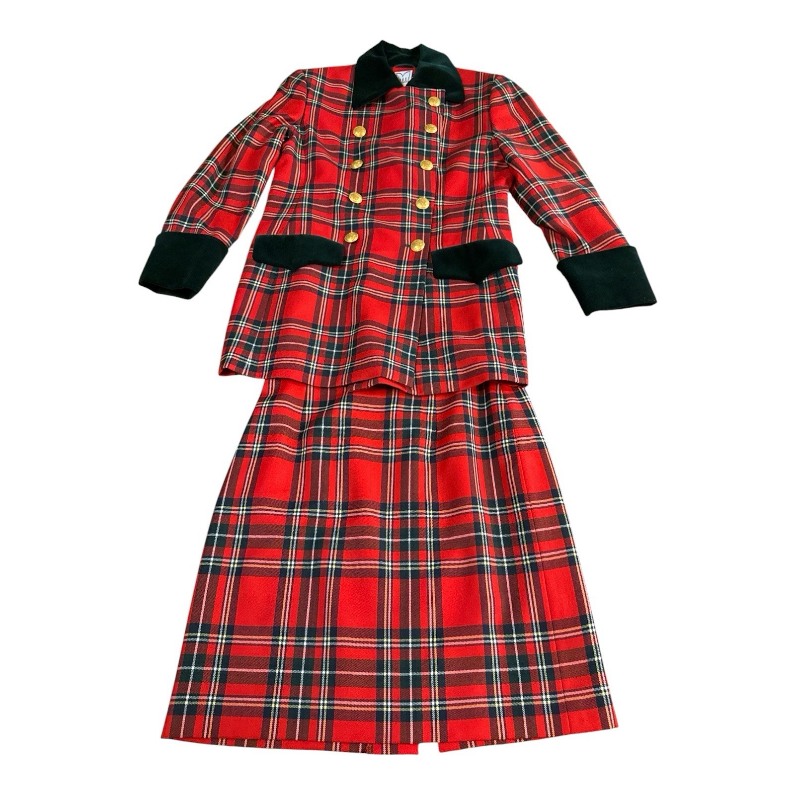 Vintage 80’s Mondi Red Tartan Set Long Blazer Size 38 Skirt Sz 40 Punk Academia