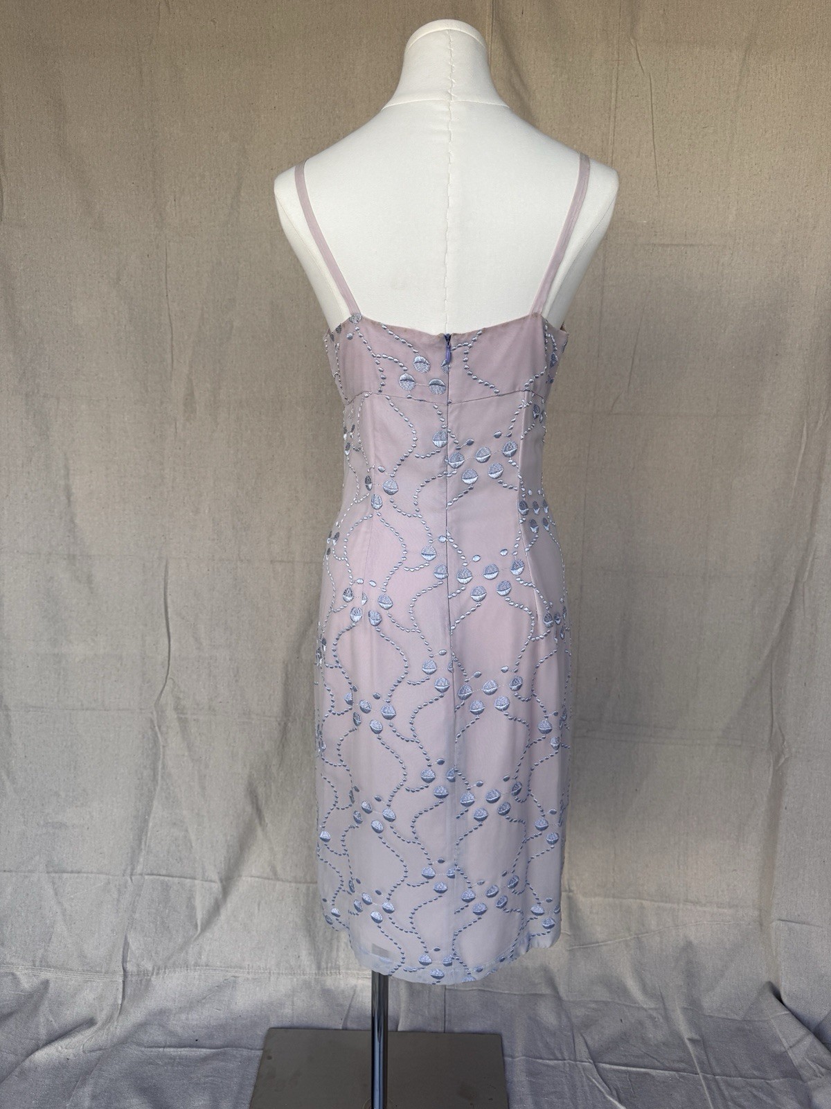Vintage 90s TOCCA 100% Silk Blush Pink Embroidered Midi Dress Size 4 Crown Label
