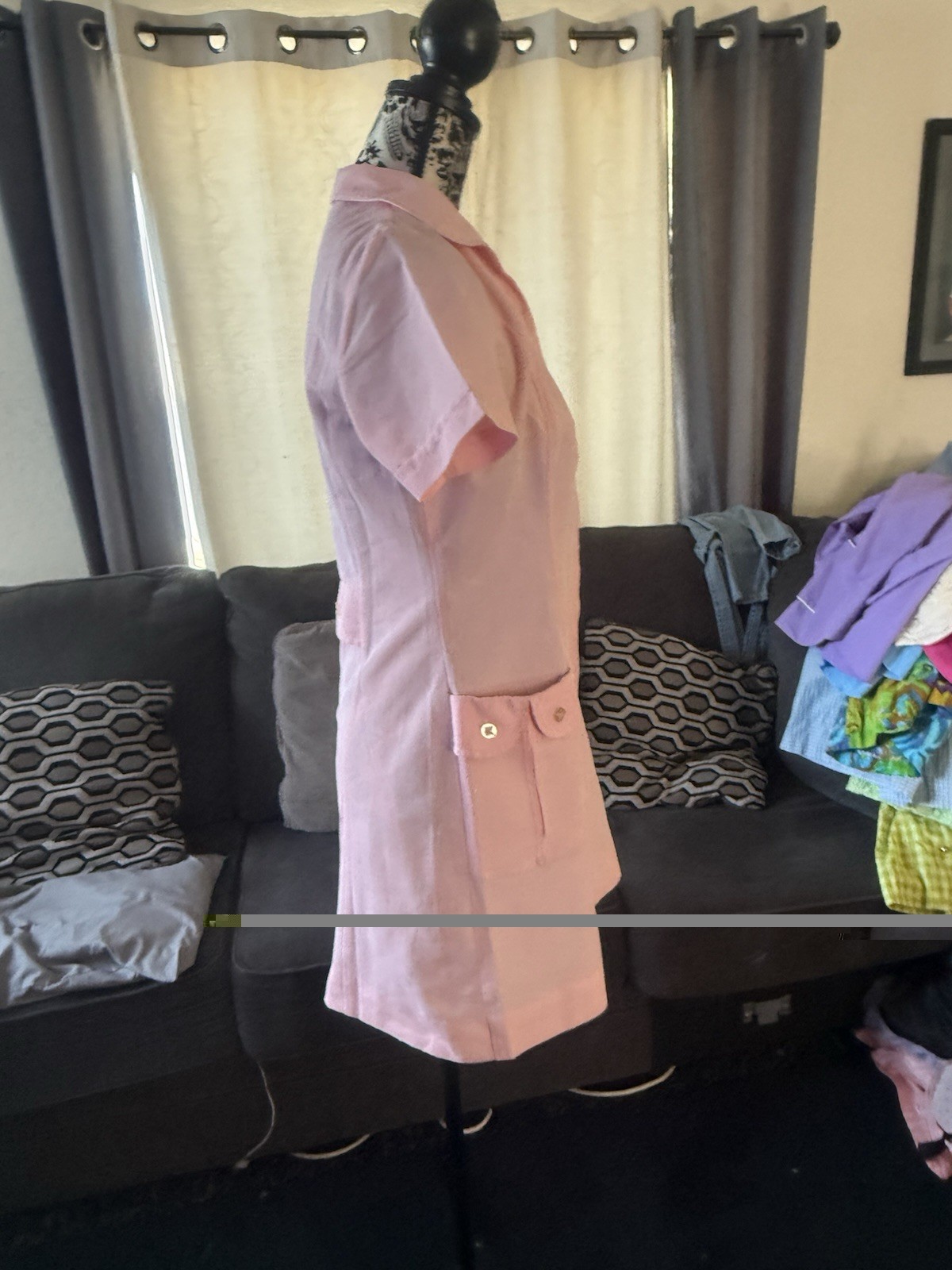 Vintage White Swan Uniform Pink Dress Size L Collar