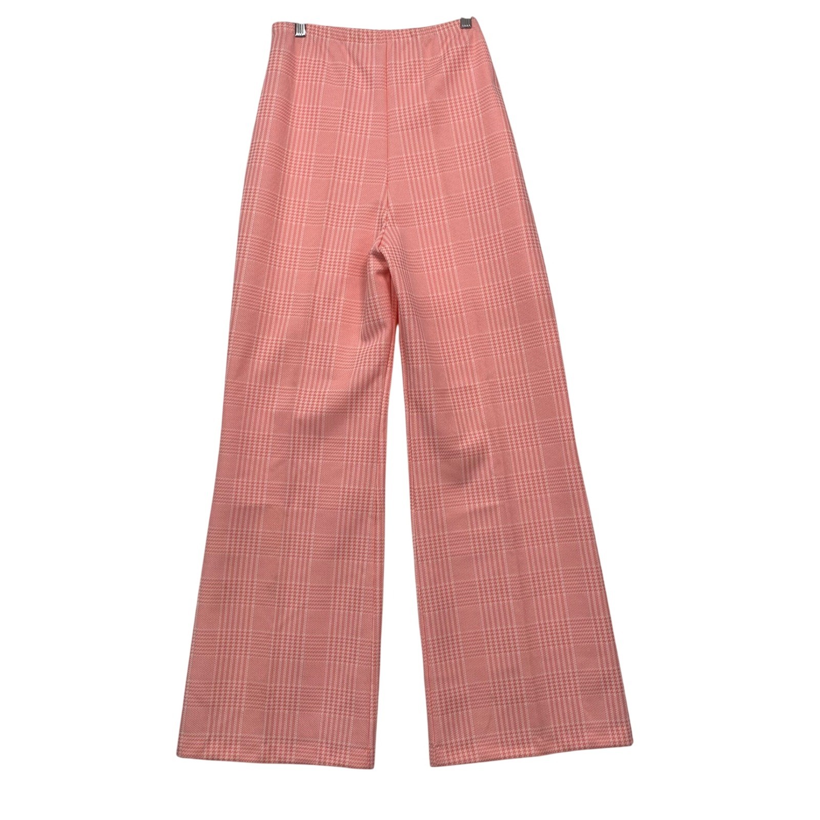 Beeline Fashions Women Pants 16 Pink Glen Plaid Vintage High Waist Wide Leg 70s