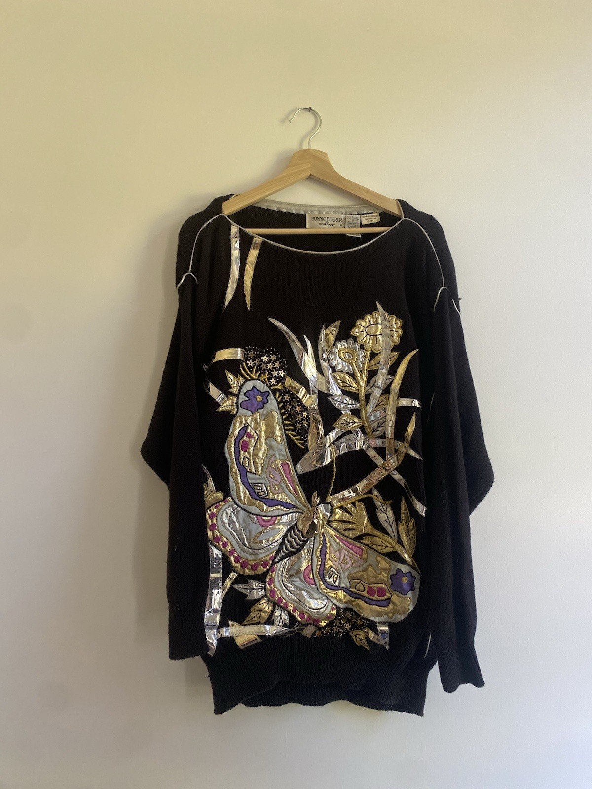 Vintage Bonnie Boerer & Company Metallic Gold Butterfly Knitted Sweater