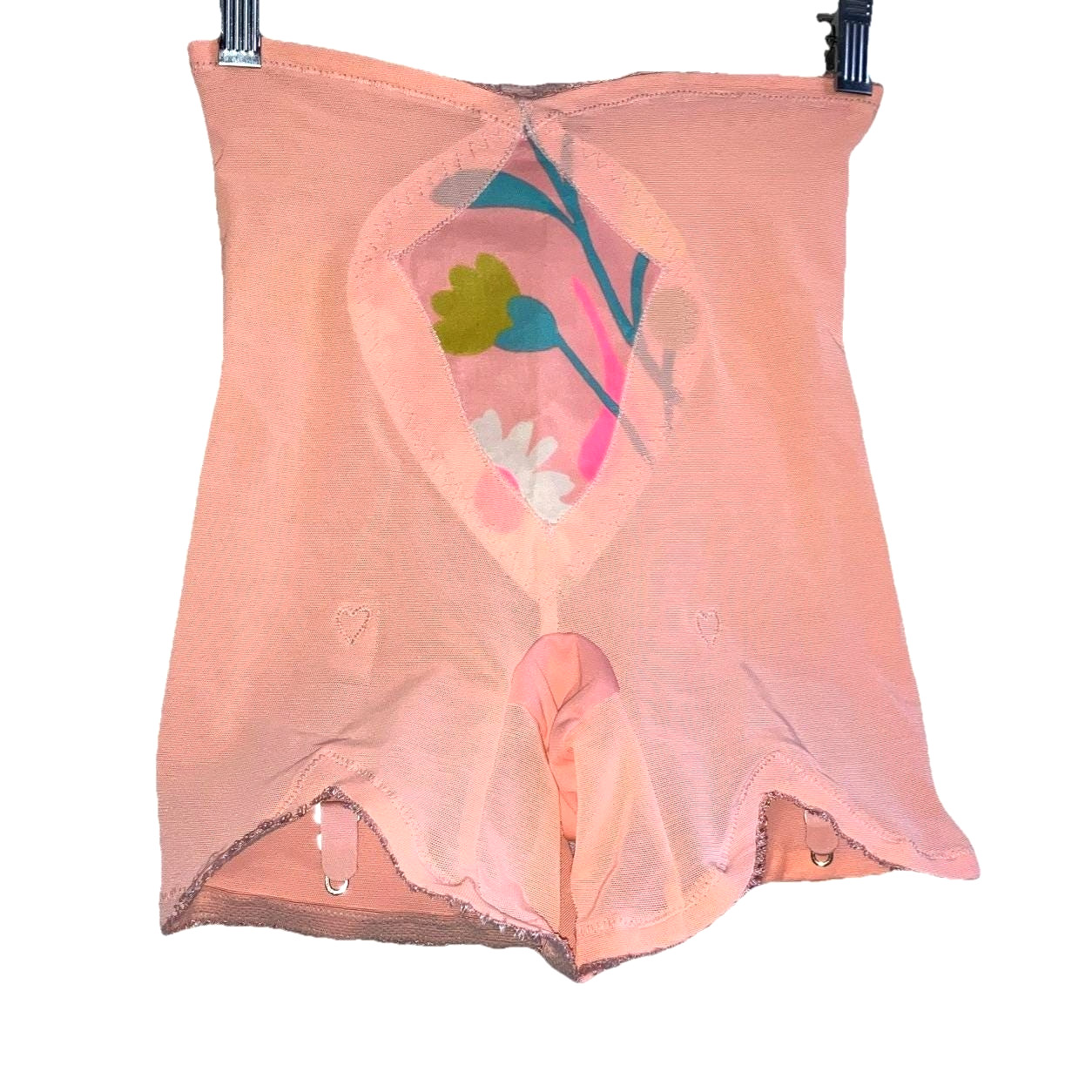 L Jennifer Dale Unusual hot coral pink bottom girdle heart stitch garter floral
