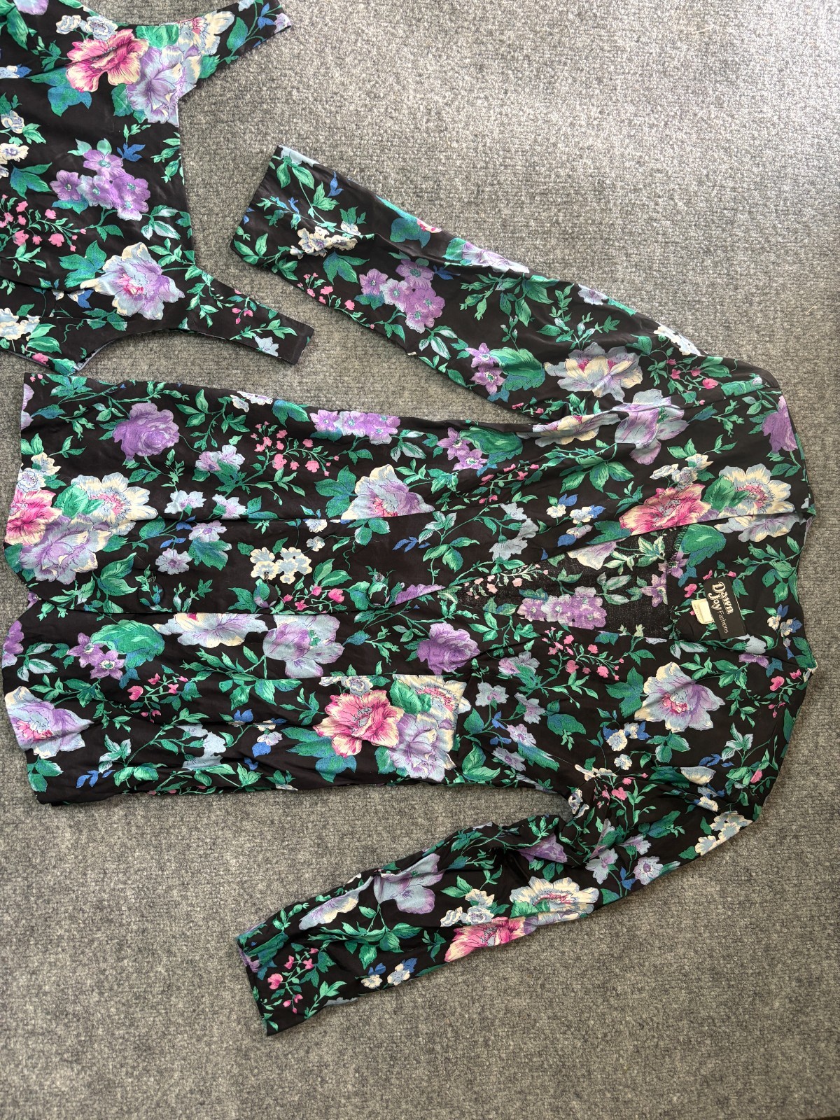 DAWN JOY Formal Dress & Jacket Outfit Button Up Womens 3 – 4 Floral Black VTG