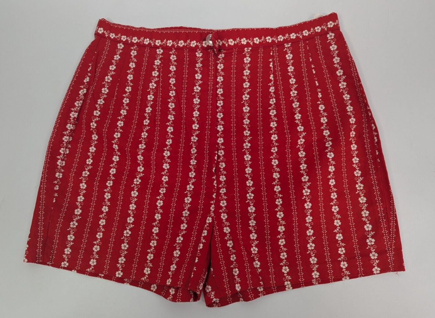 Vintage Lucie Linden Red Floral 3pc Vest Top Skirt Shorts Set Size 48