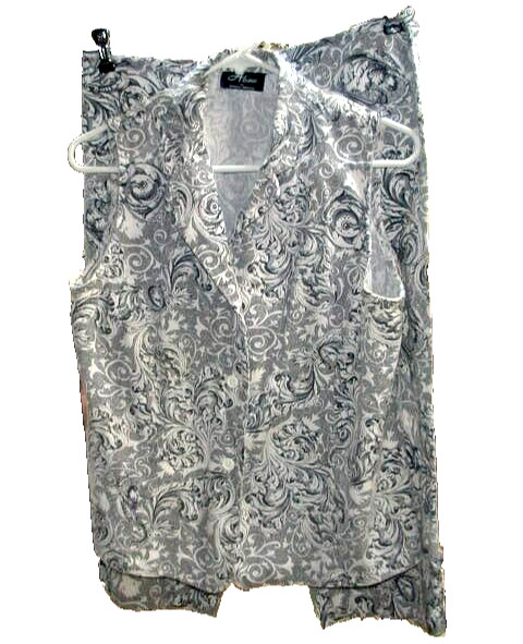 Alanni Vintage 2-Piece Black & White Paisley Capri Sleeveless Outfit Sz L