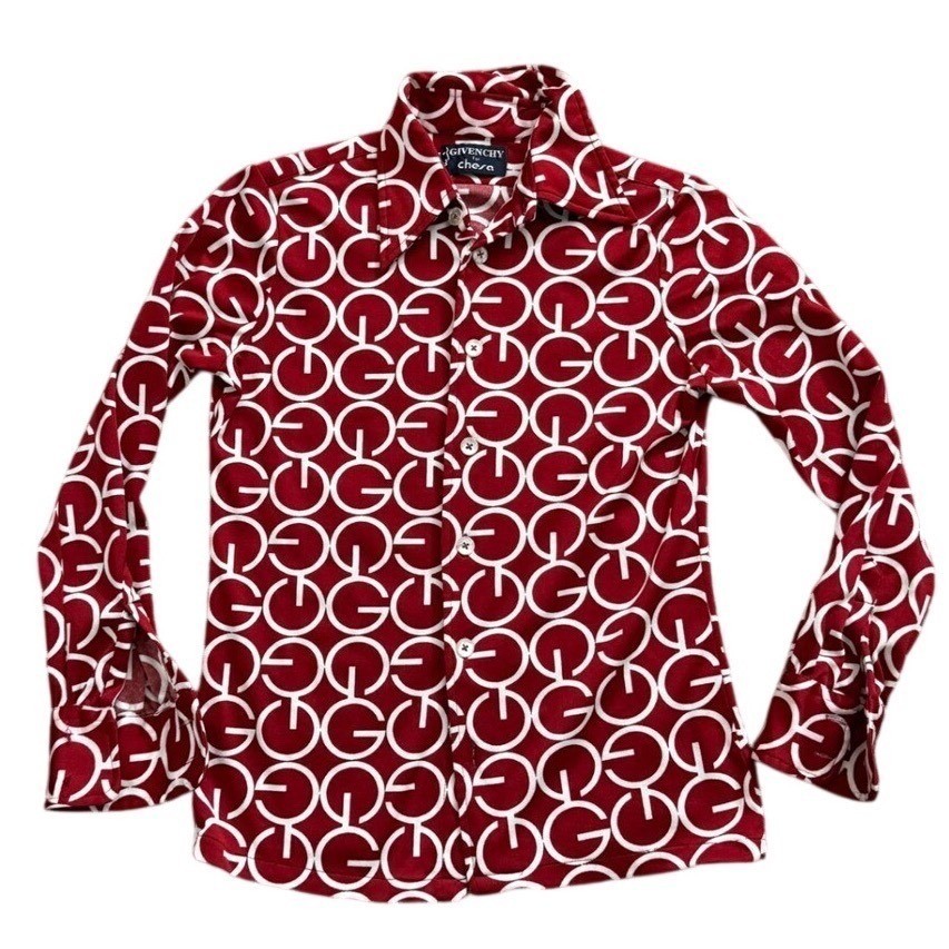 Givenchy for Chesa Red Monogram Logo Button Up Legally Blonde Rare Vintage 70’s