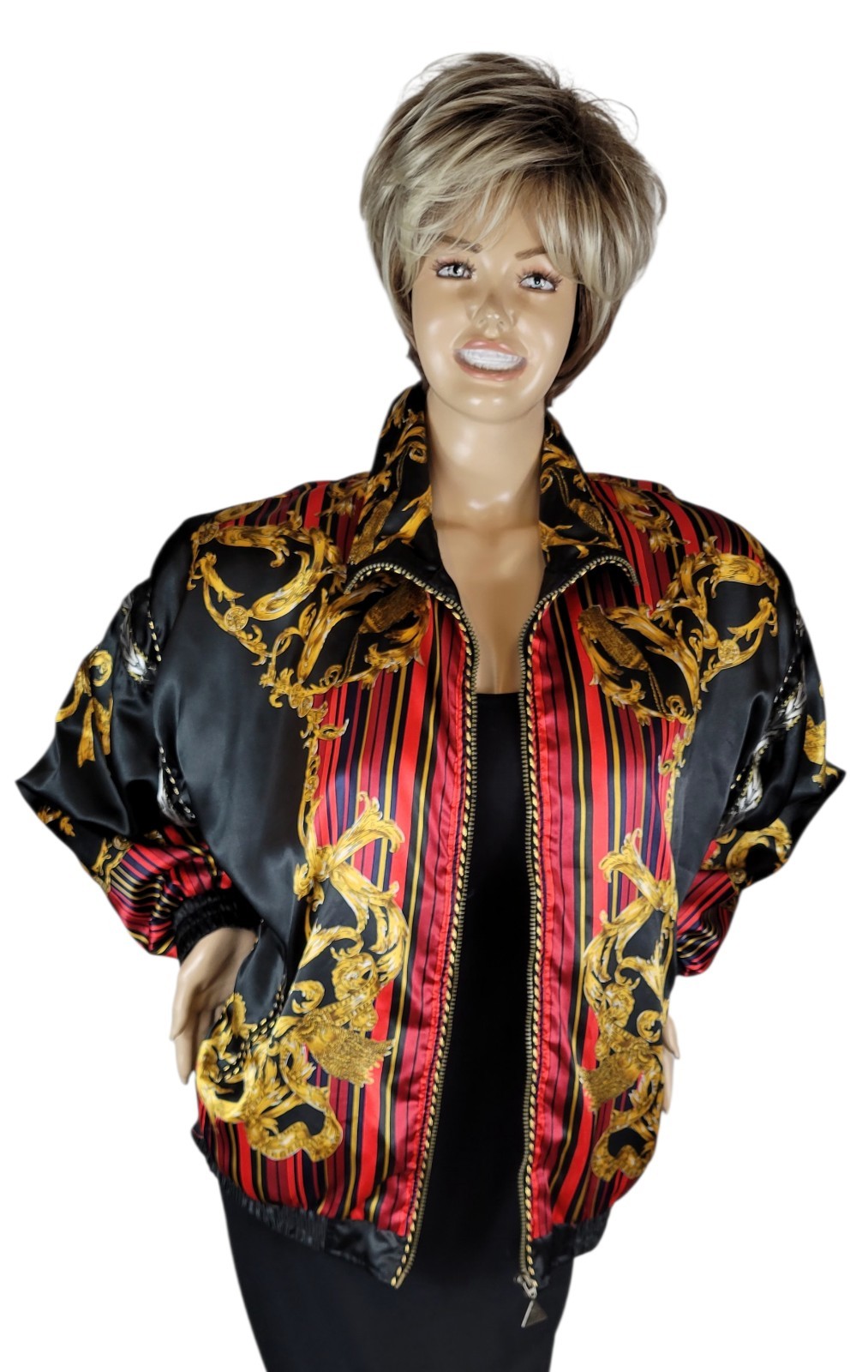 Vintage Casual Isle Women’s Rococo Baroque Poly Satin Bomber Jacket Full-Zip 1X