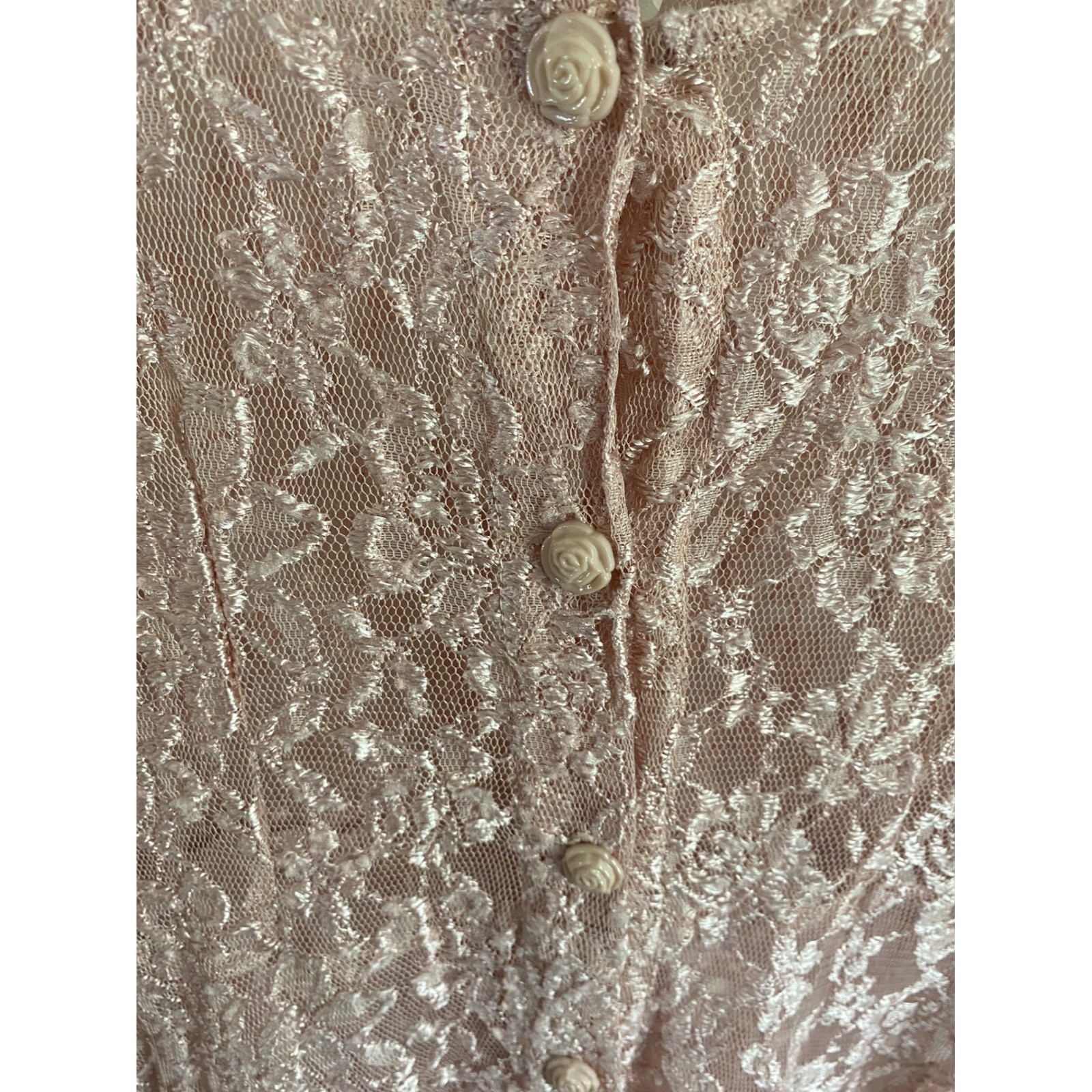 La Chic Vintage Pink Lace Midi Dress Sheer Button Front Rose Buttons USA