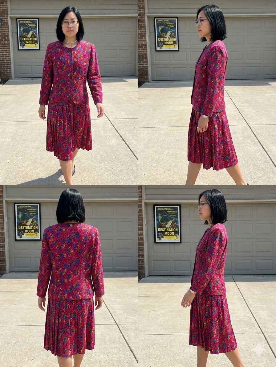 Kiva Sport Vintage 80s 90s Skirt Set Blazer Pleated Midi Womens Size 8 Geometric