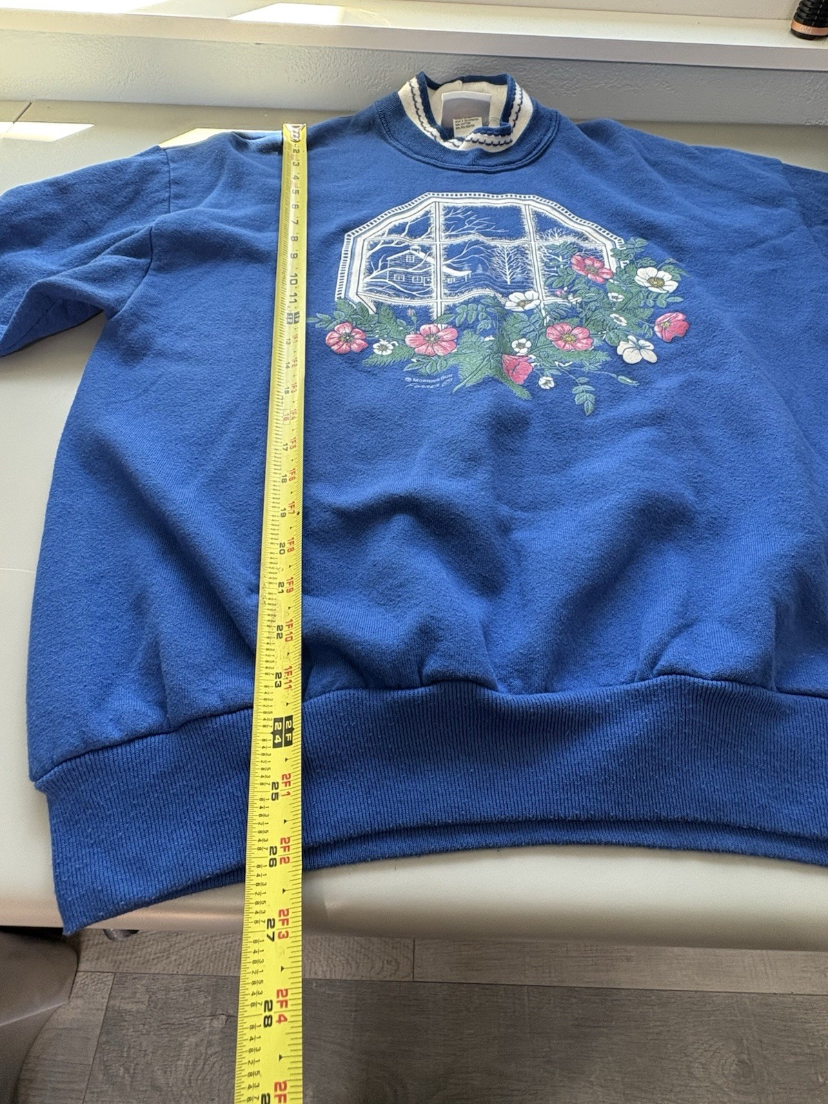 Vintage Morning Sun 90s Streetwear Women XL Farmhouse Flower Sweatshirt Blue USA