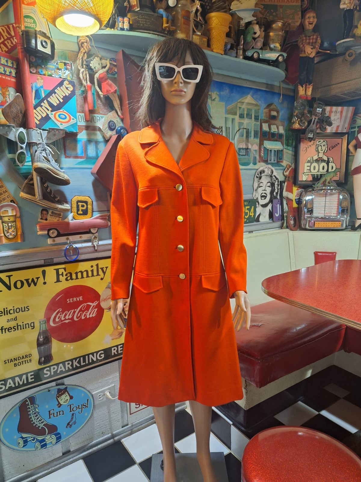 True Vintage Mid-century 1970s Orange BUTTE KNIT Coat Dress Wool Polyester…