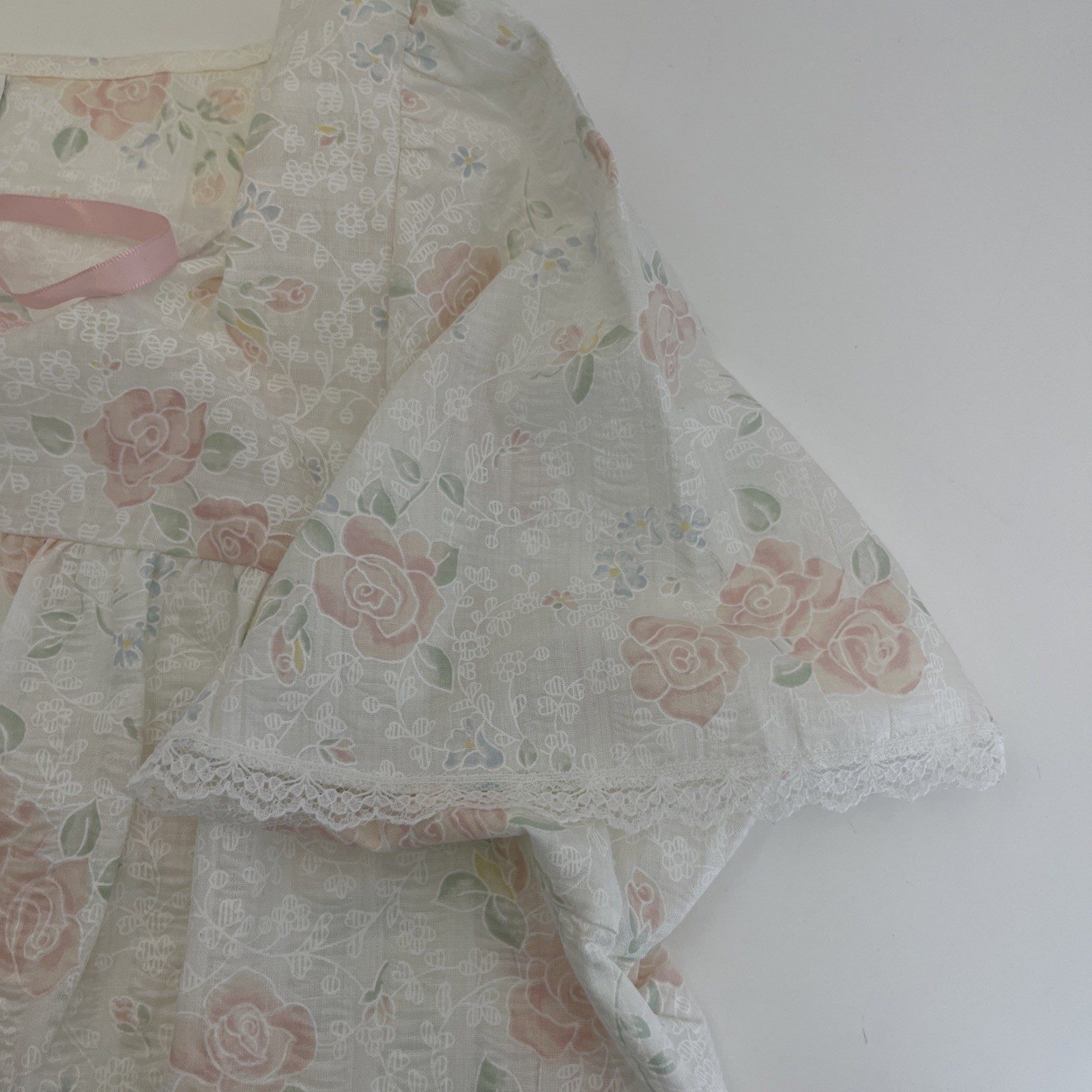 VTG Wolverine White & Pink Floral Nightgown & Housecoat Robe Poly Blend Set Med