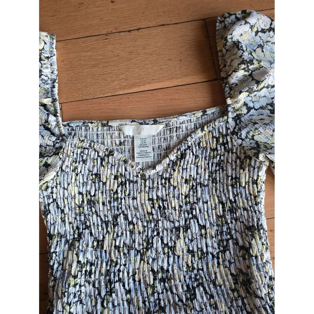 H&M Floral Puff-Sleeve Smocked Midi Vintage Cottagecore Boho Romantic Soft Girl