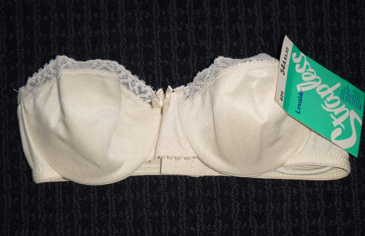 NOS Vtg Lovable Cotton Blend Strapless Bra Off White #824 Sz 34A