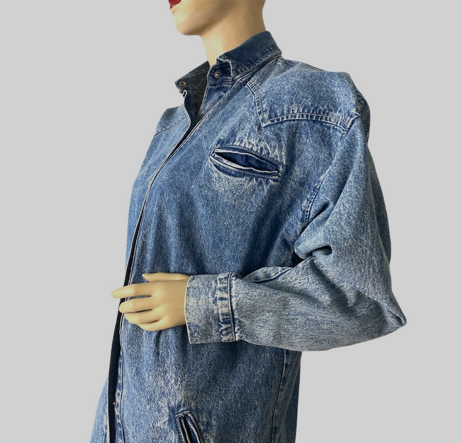 Vtg Jou Jou Women’s Denim Jean Trench Coat Duster 100%Cotton Dress Jacket Size1X