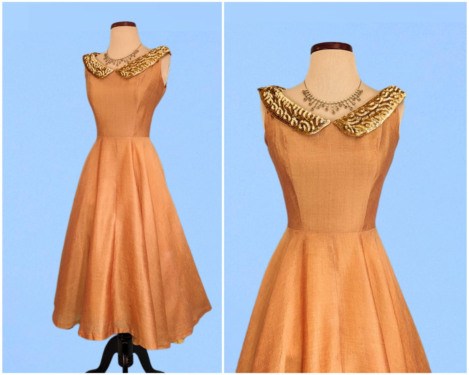 Vintage 1950s Iridescent Party Dress, 50s Full Skirt Evening Gown Prom Dress