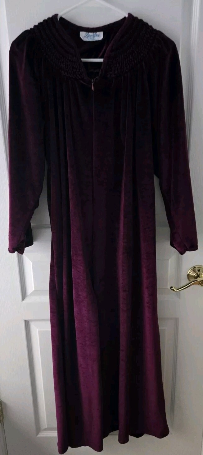 VTG Robe Lara Dee By Charm Warm Fleece Zip Lounge Housecoat 2 Pocket Purple Sz L