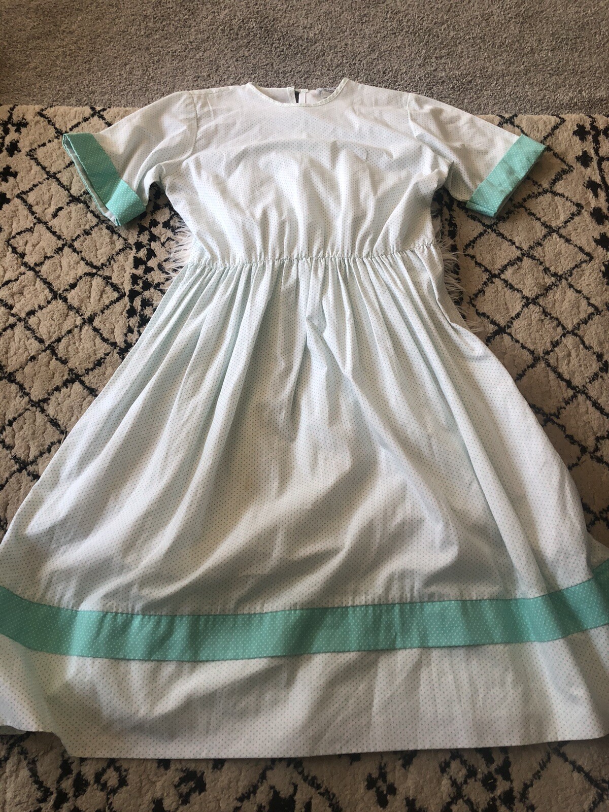 Vintage NILI II Polka Dot Dress Medium Made In USA Size 12 Mint Green White. B8