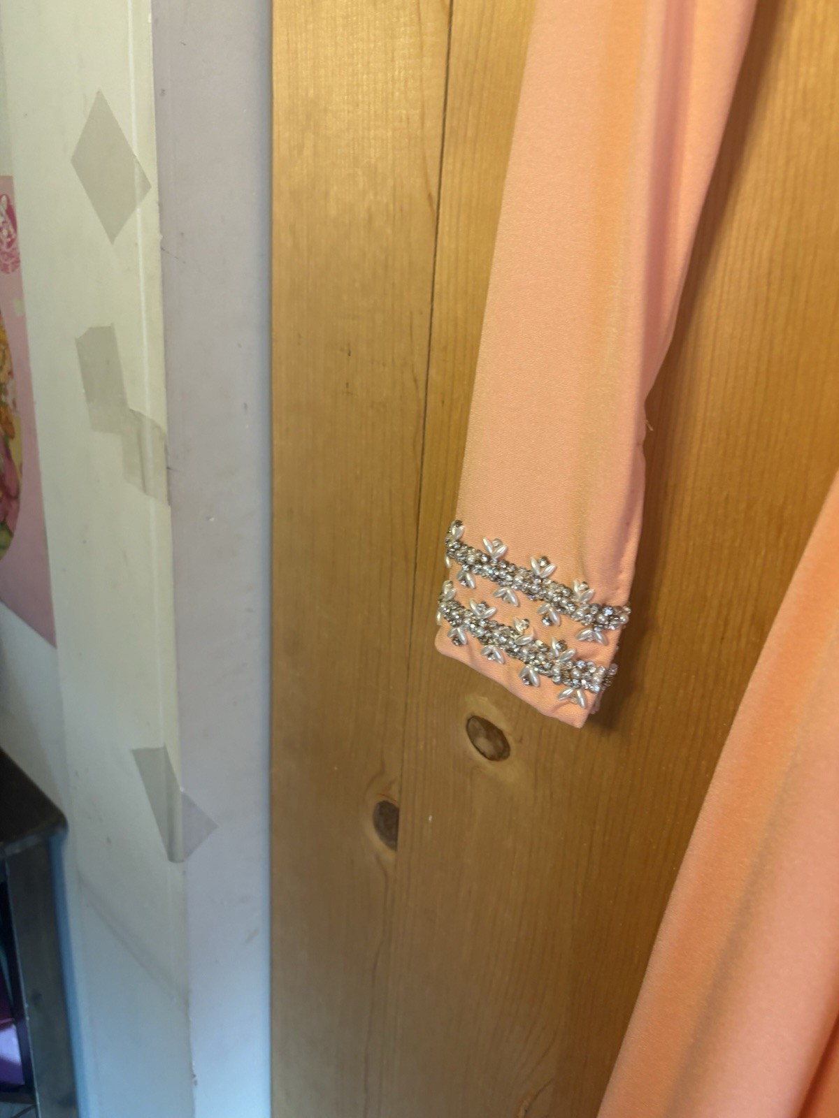 VTG 60-70s Victoria Royal Ltd Blue Beaded Embelished Peach Jumpsuit XS/S FLAWS
