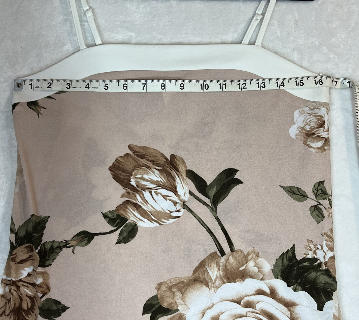 Diamond Tea Slip Sleepwear Champagne Pink Roses White Trim Straps Sexy Romantic